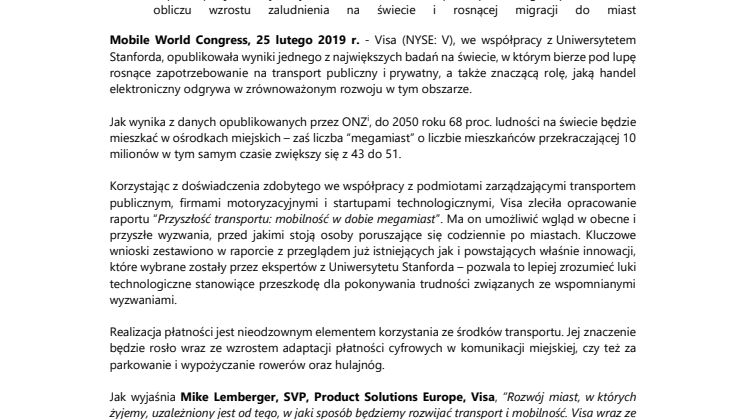 Badanie Visa wskazuje kluczowe czynniki rozwoju inteligentnych miast i podpowiada, jak podnieść jakość codziennych podróży 