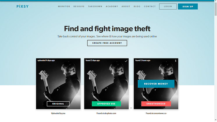 A screen grab of Pixsy's site