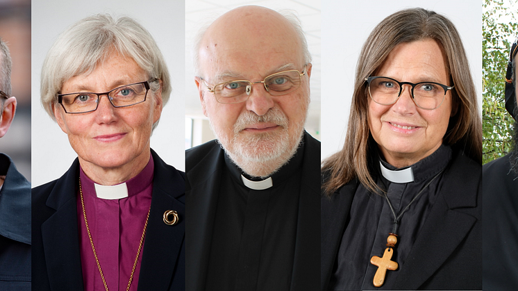 Kyrkoledare skriver brev till riksdagen: Daniel Alm, Antje Jackelén, Anders Arborelius, Karin Wiborn och Benjamin Dioscoros Atas.