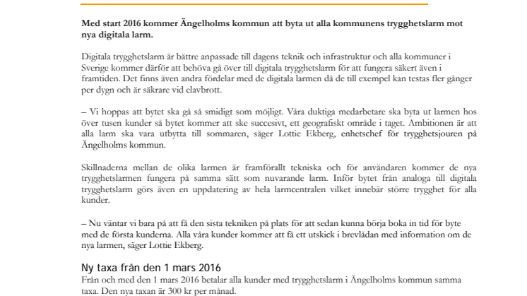 Ängelholms kommun inför digitala trygghetslarm