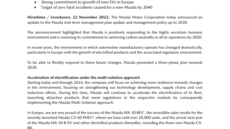 MAZDA CONTINUES TO BUILD FOR THE FUTURE