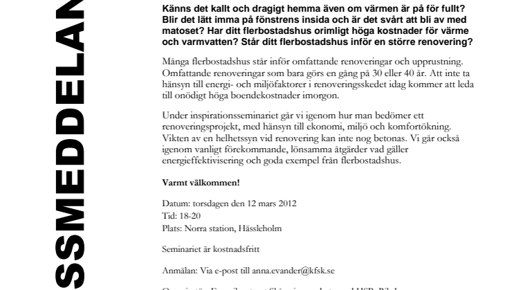 Satsa för ett bättre boende – inspirationsseminarium om energieffektivisering i flerbostadshus
