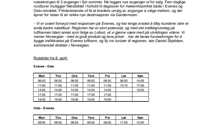 Norwegian øker til 5 daglige rundturer på Oslo - Evenes