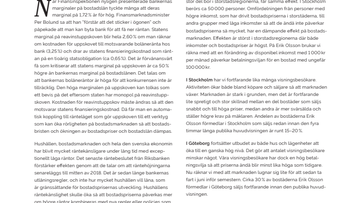 Erik Olsson Fastighetsförmedling kommenterar bostadsmarknaden 15 maj 2017