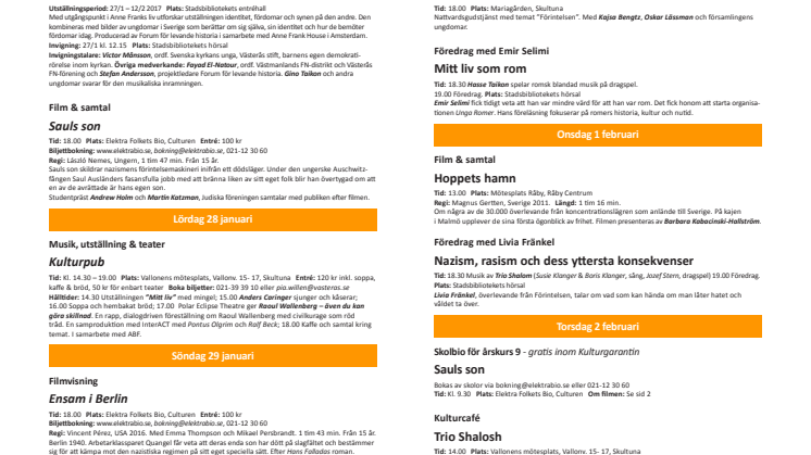 Detaljerad information om program för Förintelsens minnesdag