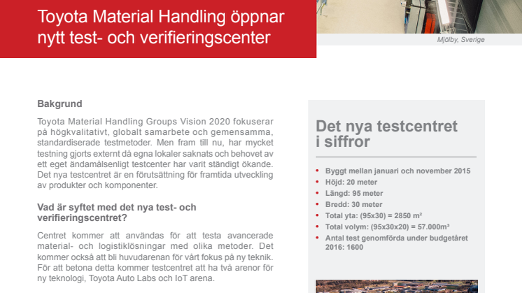 Toyota Material Handling öppnar nytt test- och verifieringscenter