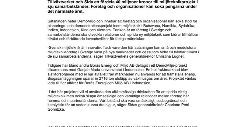 40 miljoner till renare miljö på tillväxtmarknader 