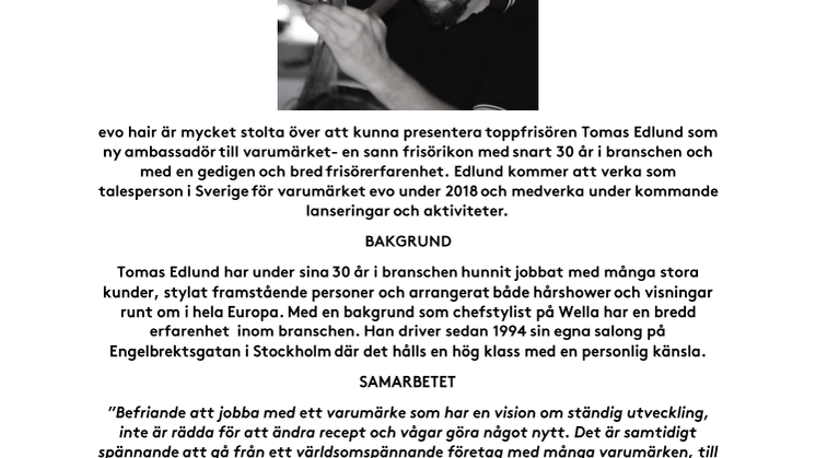 Tomas Edlund- ambassadör för evo hair