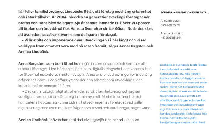 Lindbäcks ägarfamilj utökas