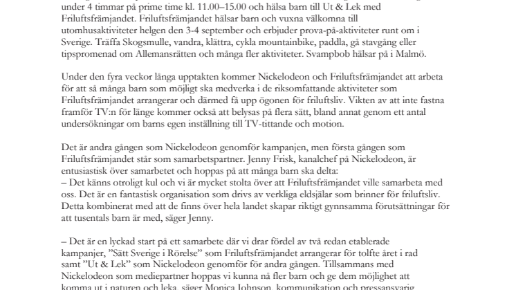 Nickelodeon och Friluftsfrämjandet släcker kanal och aktiverar barn