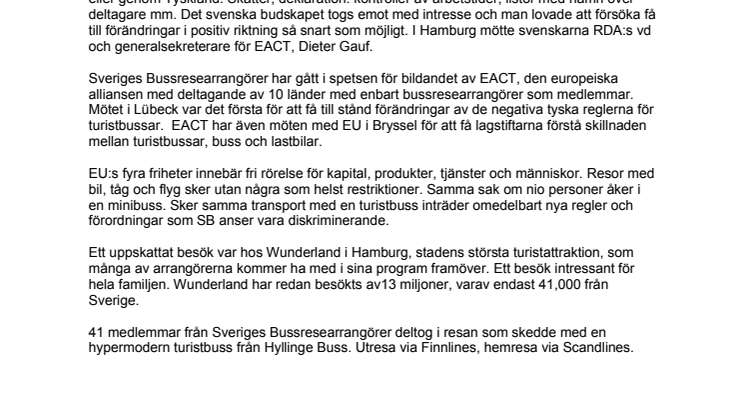 Sveriges Bussresearrangörer i dialog med tyska myndigeter om diskriminering av turistbussar