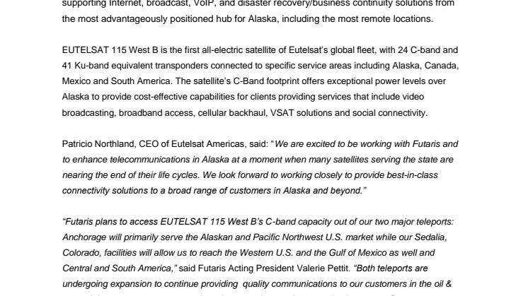 Eutelsat and Futaris team up to deliver C-band satellite services to Alaska