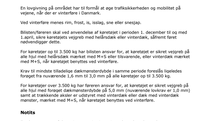 Dækbranchens lovforslag om vinterdæk i Danmark