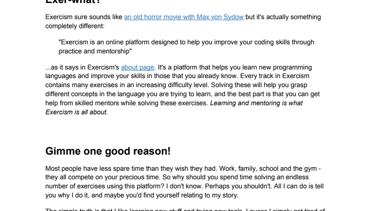 A Tour of Exercism