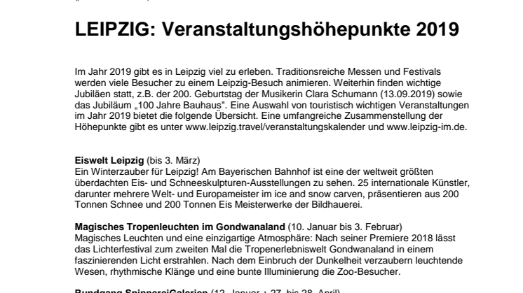 LEIPZIG - Veranstaltungshöhepunkte 2019