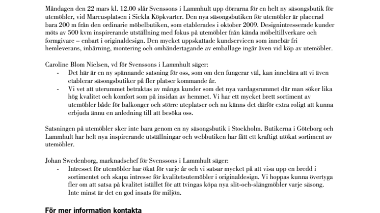 Svenssons i Lammhult öppnar säsongsbutik för utemöbler i Stockholm