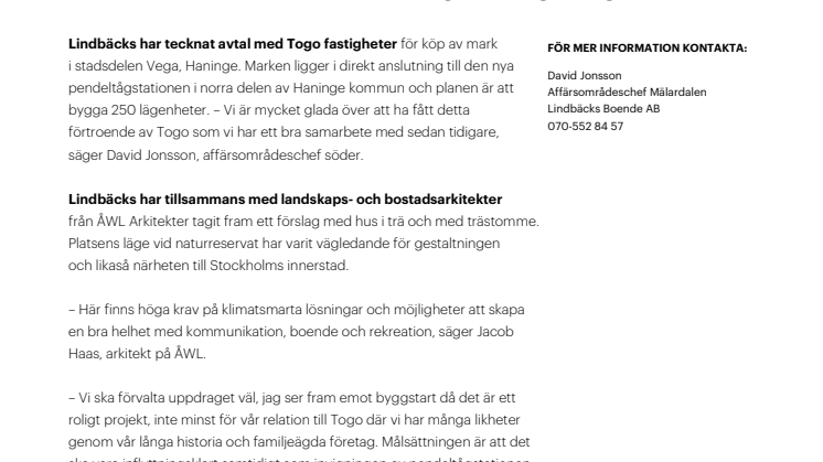 Lindbäcks vinner markanvisningstävling i Vegastaden