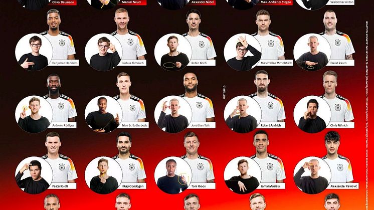 EM-Poster zeigt die deutsche Fußball-Nationalmannschaft in Gebärdensprache / Bildcredits: Mühlezeitung