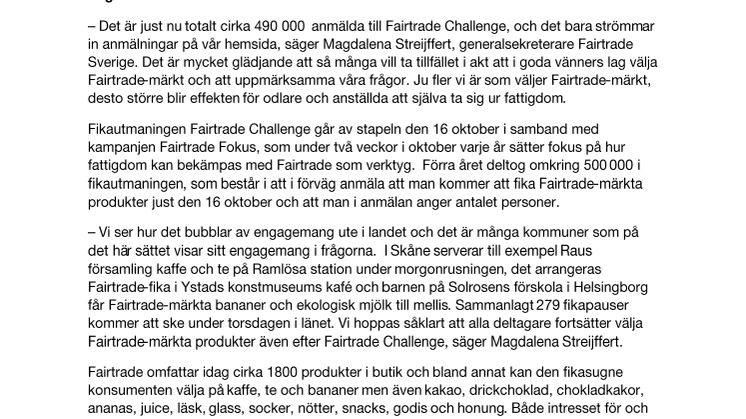 Över 69 000 skåningar fikar Fairtrade på torsdag
