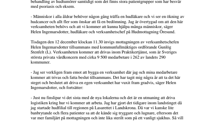Hudmottagning Öresund – ny hudmottagning i Landskrona invigs den 12 december