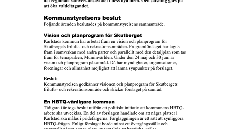 Kommunstyrelsen i korthet den 22 maj