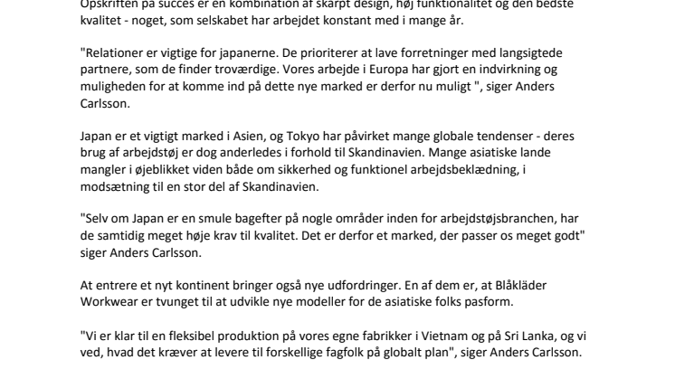 JAPAN ER NÆSTE STOP FOR BLÅKLÄDER WORKWEAR