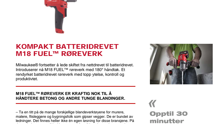 KOMPAKT BATTERIDREVET M18 FUEL™ RØREVERK
