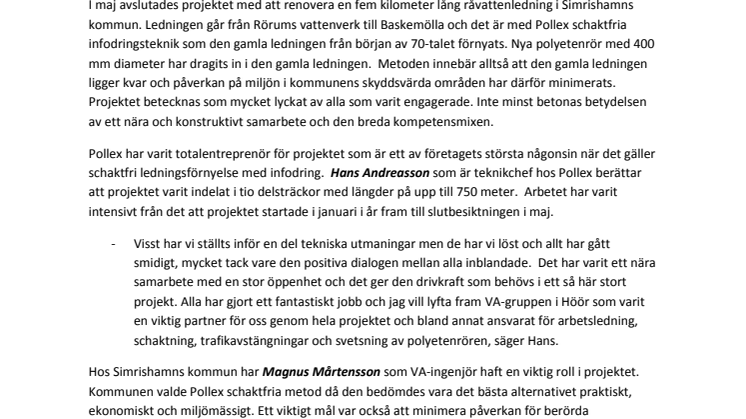 Rätt kompetensmix och samarbetsmodell gav lyckat projekt när Simrishamn förnyade viktig råvattenledning