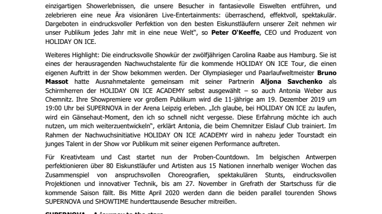 HOLIDAY ON ICE feiert Saisoneröffnung: spektakuläre Performances aus Show SUPERNOVA