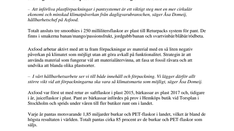 Premiär för pant på smoothie