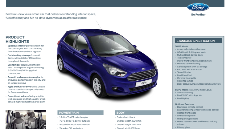 Ford Ka+ hurtige facts