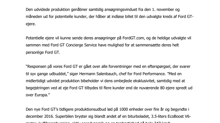 Ford imødeser den overvældende efterspørgsel på Ford GT