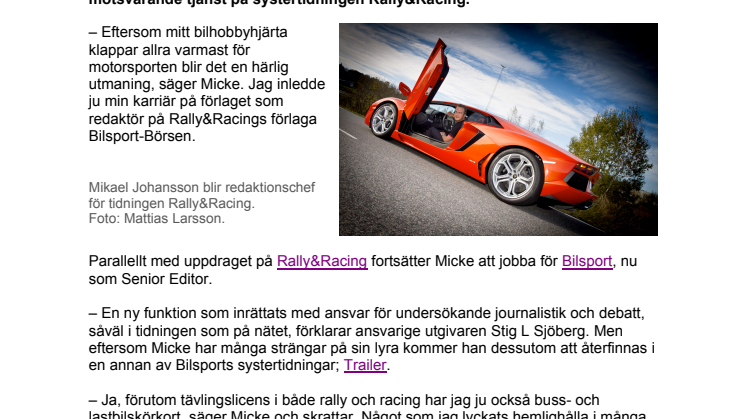 Tuff utmaning för Mikael Johansson  