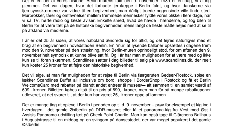 Fejr 25-året for Berlin-murens fald for 25,- kroner
