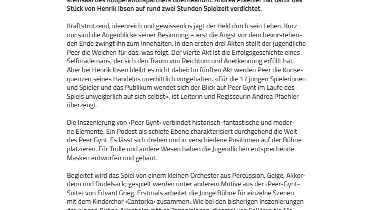 VORSCHAU Abwechslungs- und temporeich –  Die Junge Bühne zeigt ‹Peer Gynt› von Henrik Ibsen am Goetheanum
