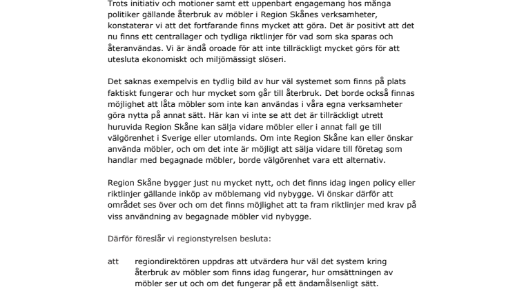 Initiativärende: Utvärdera och utveckla återbruk av möbler i Region Skåne