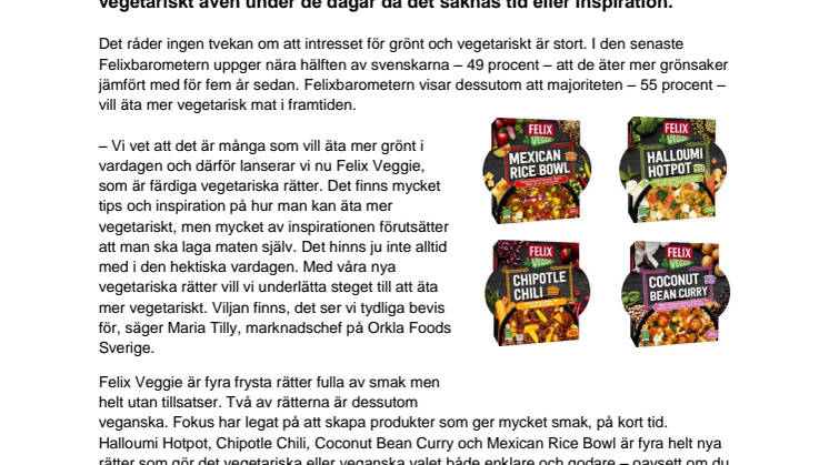 Majoriteten av svenskarna vill äta mer vegetariskt – nu blir det lättare med Felix Veggie