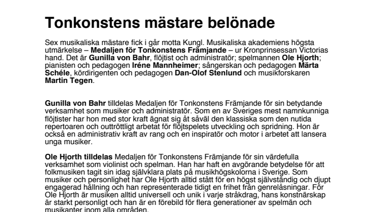 Tonkonstens mästare belönade