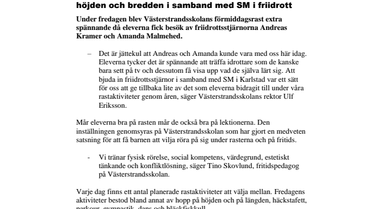 Friidrottsstjärnor inspirerade elever på både höjden och bredden i samband med SM i friidrott 