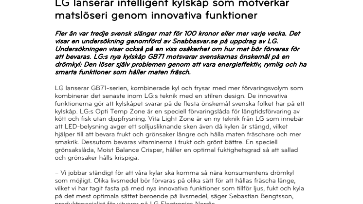 LG lanserar intelligent kylskåp som motverkar matslöseri genom innovativa funktioner 