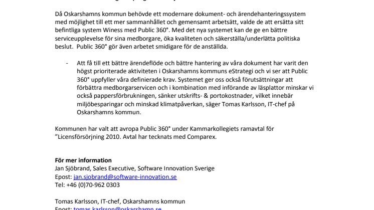 Oskarshamns kommun ersätter Winess med Public 360° för ökad service och kvalitet 