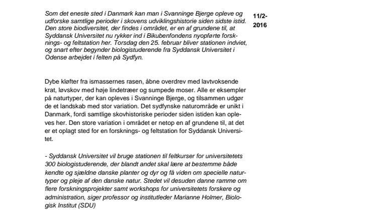 Forsknings- og feltstation indvies i det unikke naturområde Svanninge Bjerge