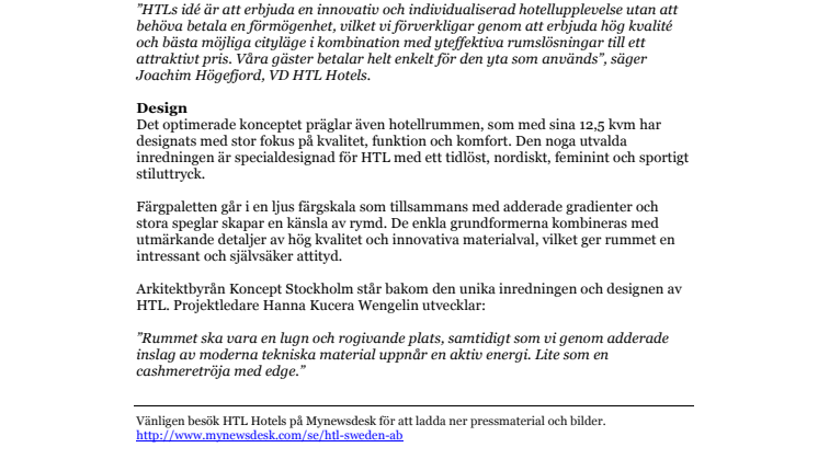 Bara det bästa hos HTL – Ett innovativt hotellkoncept för den nya generationens resenärer