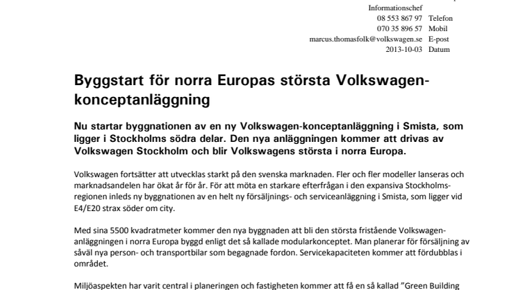 Byggstart för norra Europas största Volkswagen-konceptanläggning