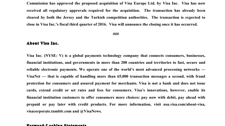 La Comisión Europea aprobó hoy la compra de Visa Europe por parte de Visa Inc.