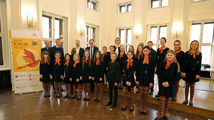 Die Veranstalter des Deutsches Chorfestes 2022 und der MDR-Kinderchor in der Alten Börse Leipzig - Foto: Andreas Schmidt