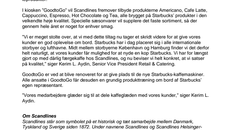 Scandlines indgår samarbejde med Starbucks 