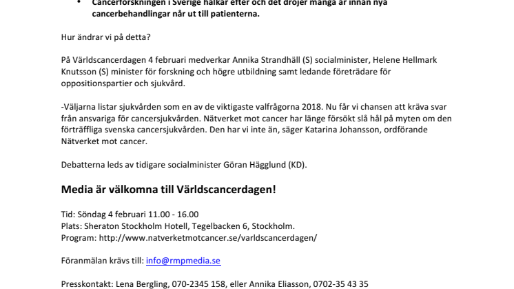Två ministrar på plats på Världscancerdagen den 4 februari