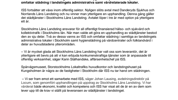 ISS växer i offentlig sektor – tecknar avtal med Stockholms Läns Landsting