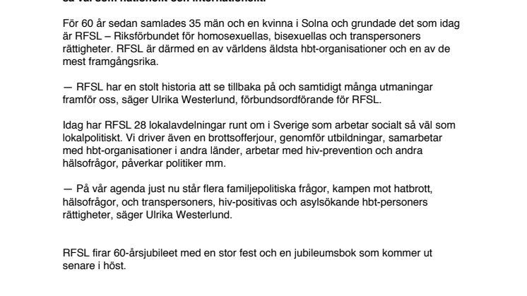 RFSL fyller 60